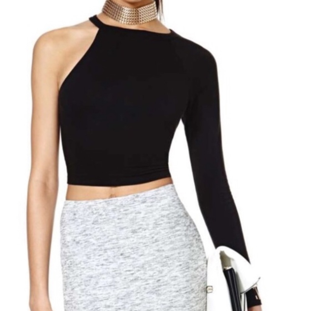 Nasty gal black one shoulder crop top xs